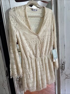 IRIS Cream Crochet Cotton Lace Tunic  Romper NWT